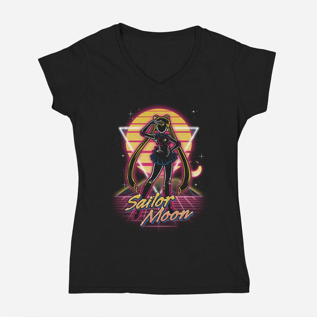 Retro Moon Guardian-womens v-neck tee-Olipop