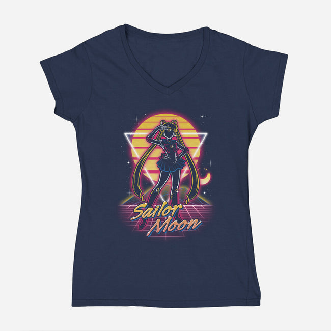 Retro Moon Guardian-womens v-neck tee-Olipop