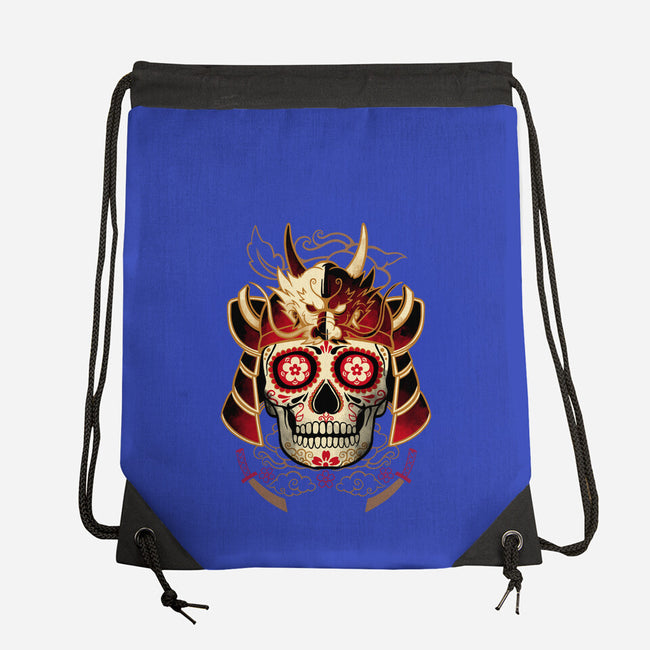 Samurai Calavera Skull-none drawstring bag-NemiMakeit