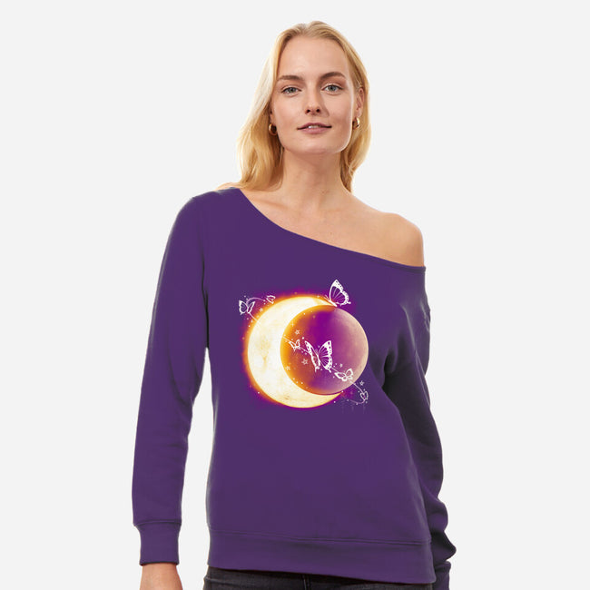 Space Moon-womens off shoulder sweatshirt-Vallina84