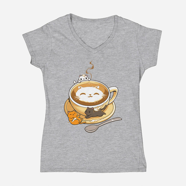 Latte Cat-womens v-neck tee-tobefonseca