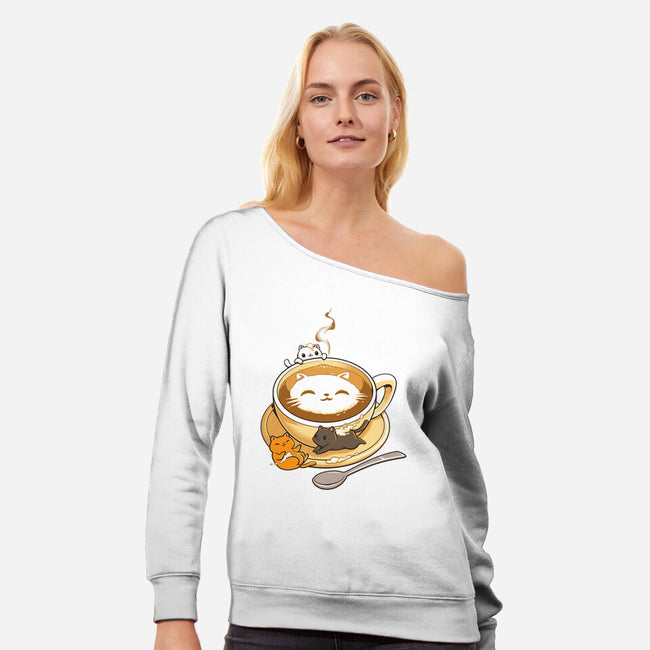 Latte Cat-womens off shoulder sweatshirt-tobefonseca