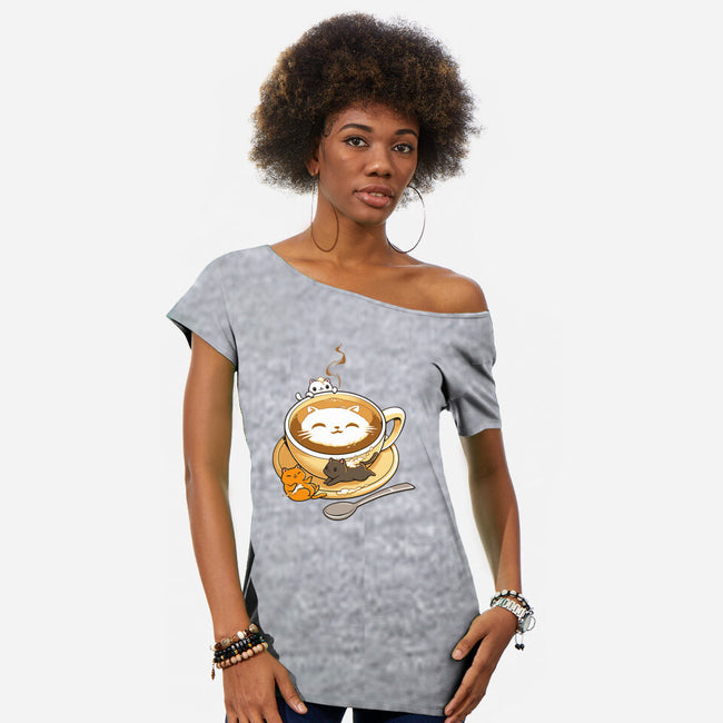 Latte Cat-womens off shoulder tee-tobefonseca