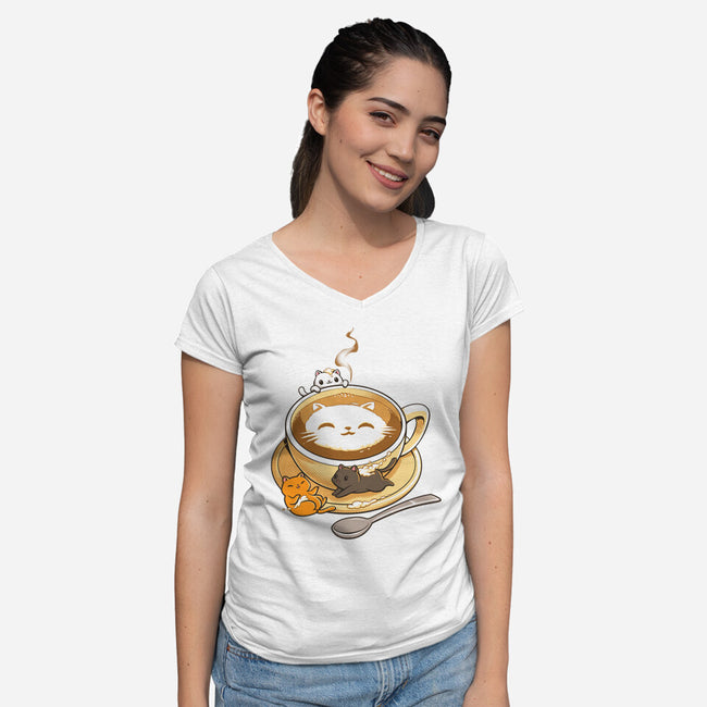 Latte Cat-womens v-neck tee-tobefonseca