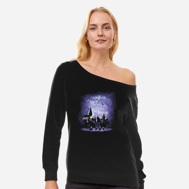 School of Wizardry-womens off shoulder sweatshirt-dalethesk8er