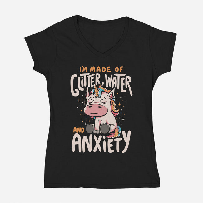 Glitter, Water and Anxiety-womens v-neck tee-eduely