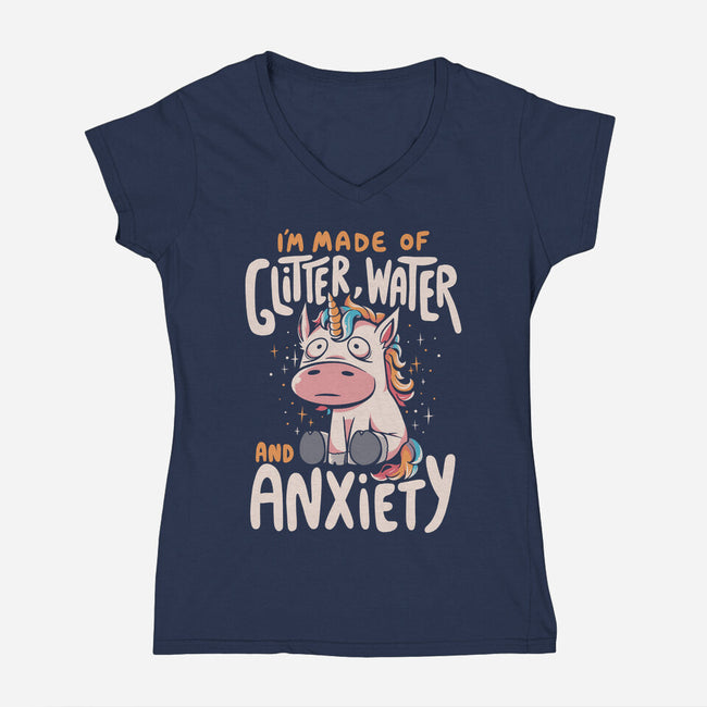 Glitter, Water and Anxiety-womens v-neck tee-eduely