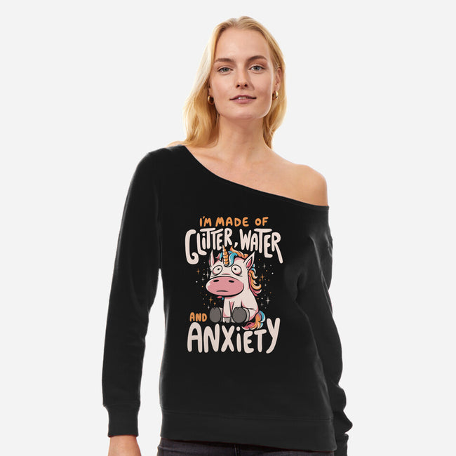 Glitter, Water and Anxiety-womens off shoulder sweatshirt-eduely
