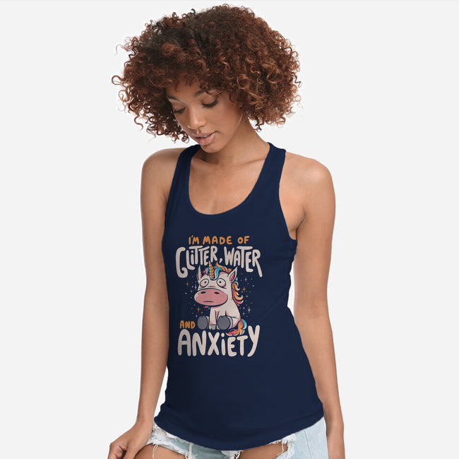 Glitter, Water and Anxiety-womens racerback tank-eduely