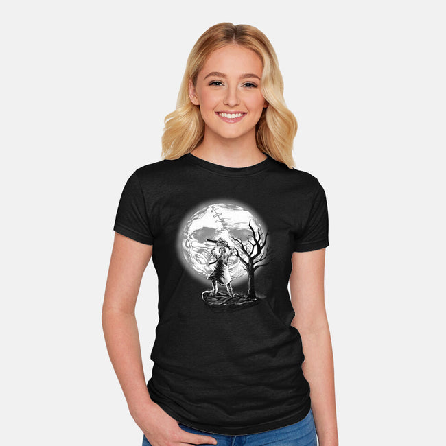 Leather Moon-womens fitted tee-zascanauta