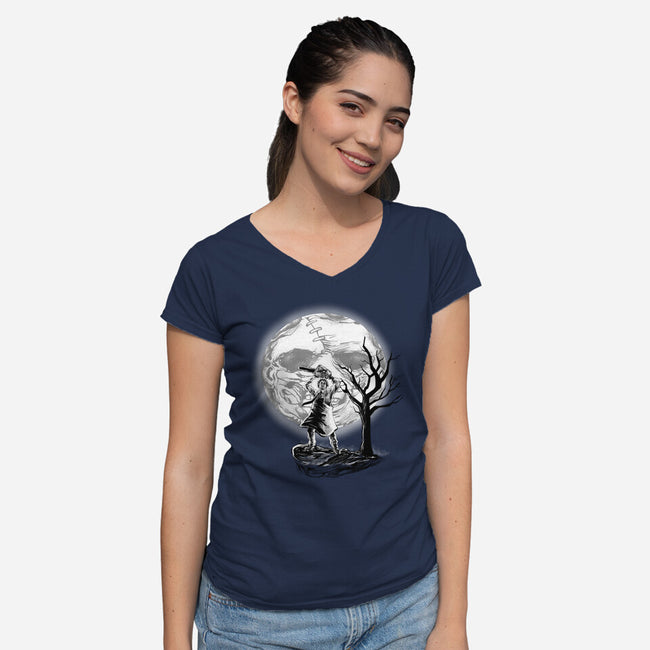 Leather Moon-womens v-neck tee-zascanauta