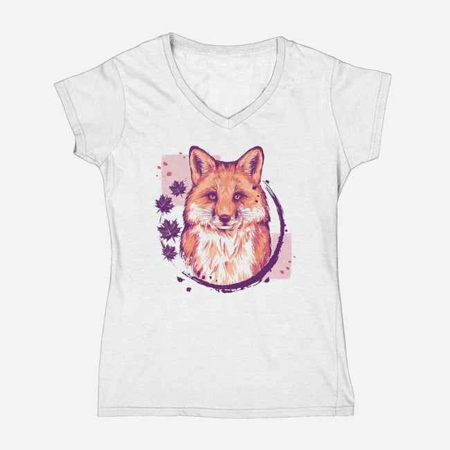 Fox Painting-womens v-neck tee-xMorfina