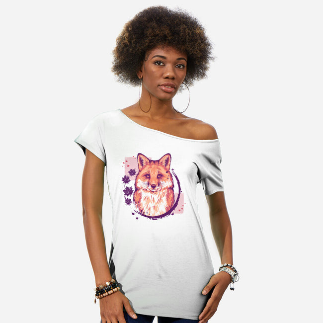 Fox Painting-womens off shoulder tee-xMorfina