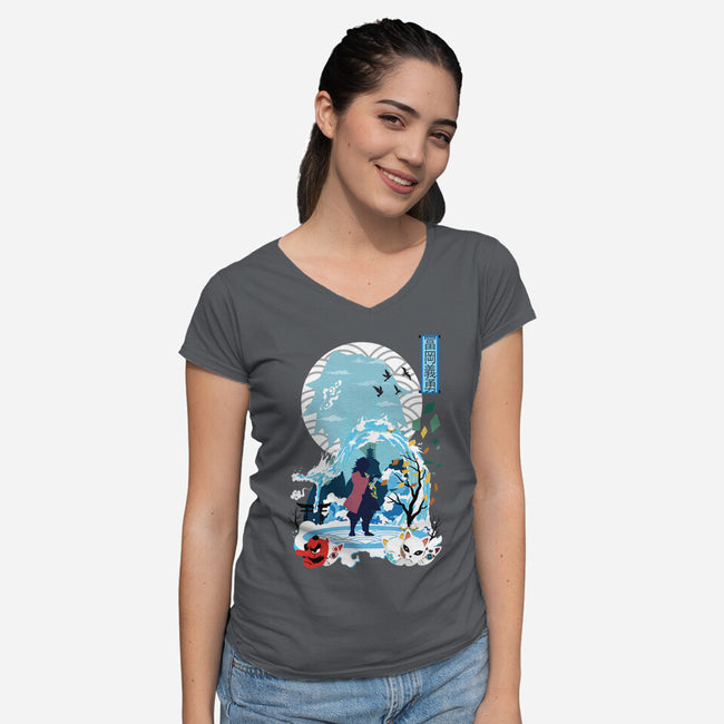 Giyu Tomioka Negative Space-womens v-neck tee-SwensonaDesigns