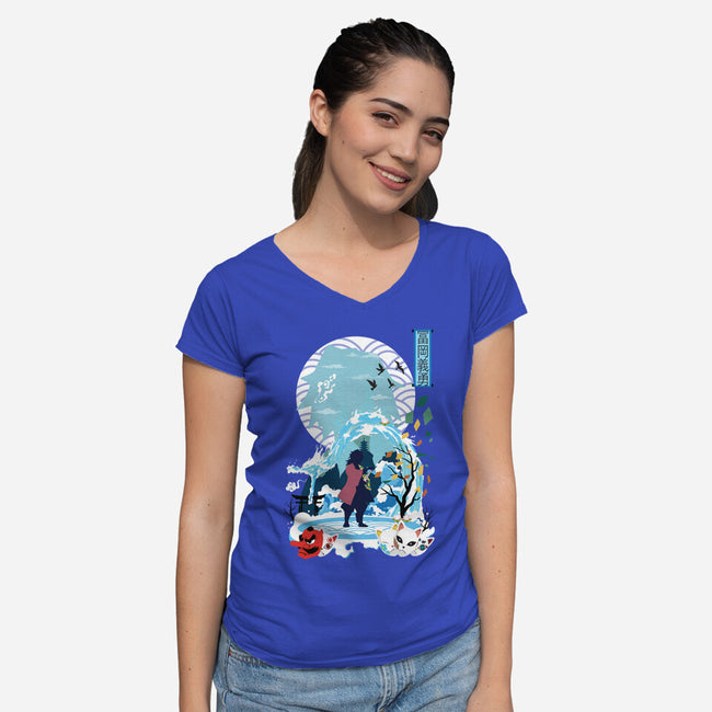 Giyu Tomioka Negative Space-womens v-neck tee-SwensonaDesigns