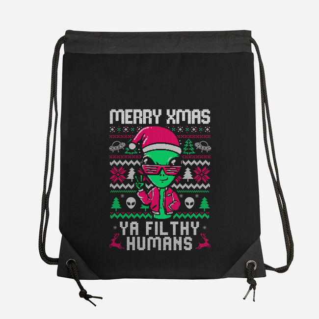 Alien Christmas-none drawstring bag-eduely