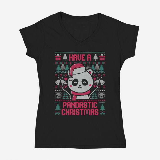 Pandastic Christmas-womens v-neck tee-eduely