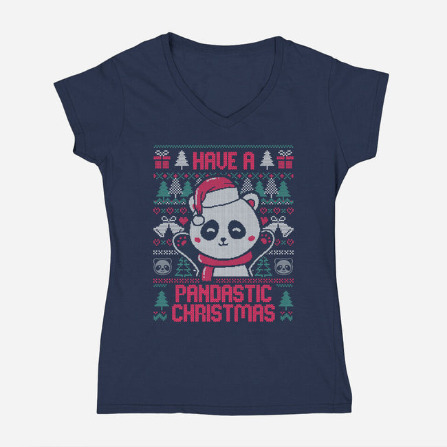 Pandastic Christmas-womens v-neck tee-eduely