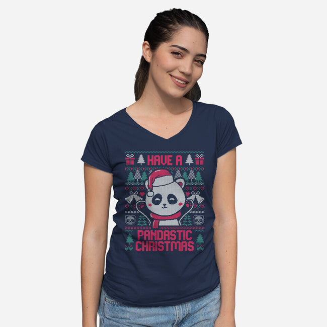 Pandastic Christmas-womens v-neck tee-eduely