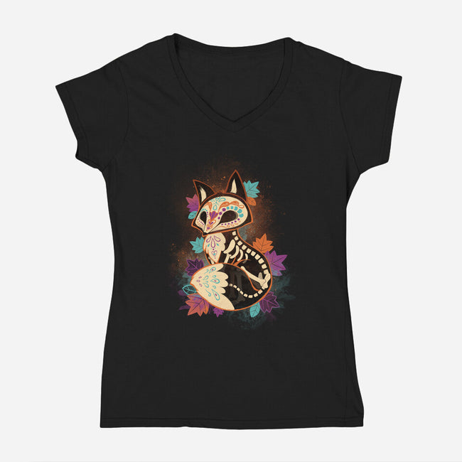 Skeleton Fox-womens v-neck tee-ricolaa