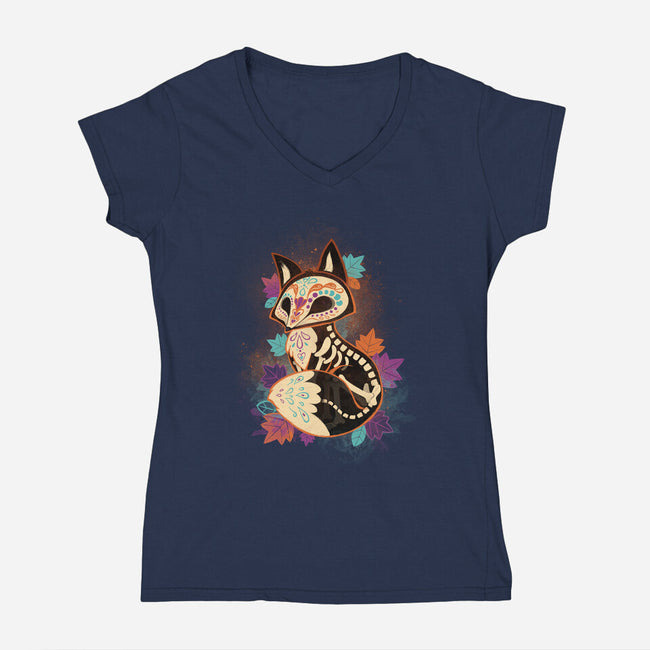 Skeleton Fox-womens v-neck tee-ricolaa
