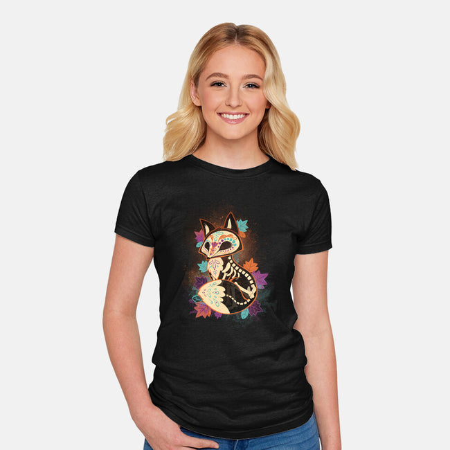Skeleton Fox-womens fitted tee-ricolaa