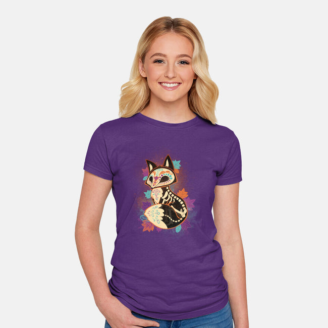 Skeleton Fox-womens fitted tee-ricolaa