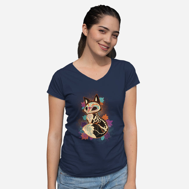 Skeleton Fox-womens v-neck tee-ricolaa