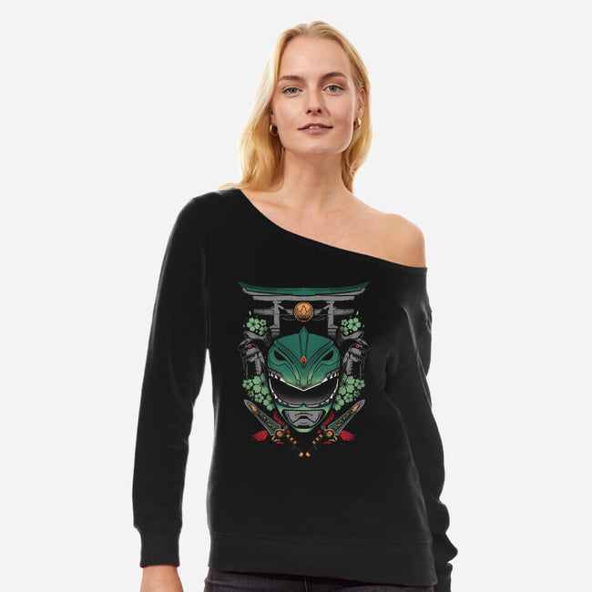 Green Ranger-womens off shoulder sweatshirt-RamenBoy