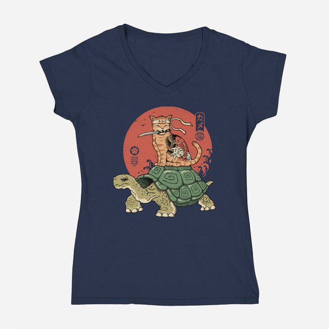 Catana On Turtle-womens v-neck tee-vp021
