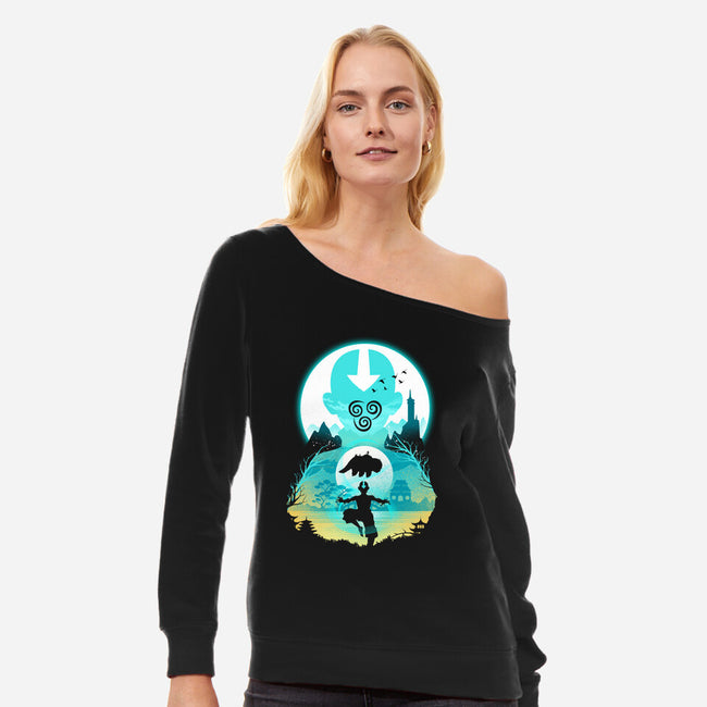 Airbender Landscape-womens off shoulder sweatshirt-dandingeroz