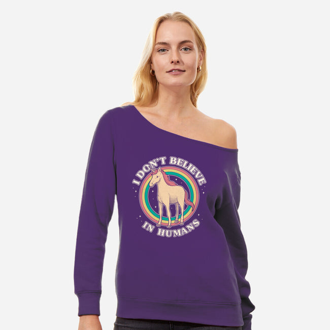 Believe In Humans-womens off shoulder sweatshirt-Thiago Correa