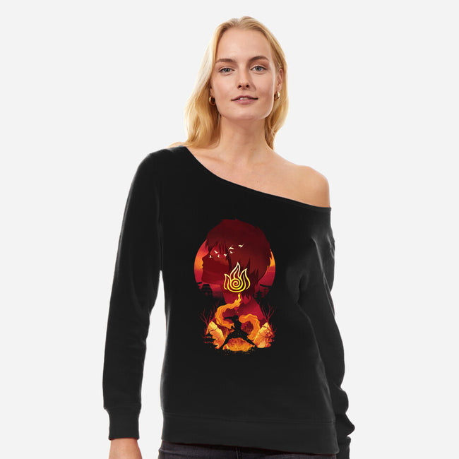 Fire Nation Landsacape-womens off shoulder sweatshirt-dandingeroz