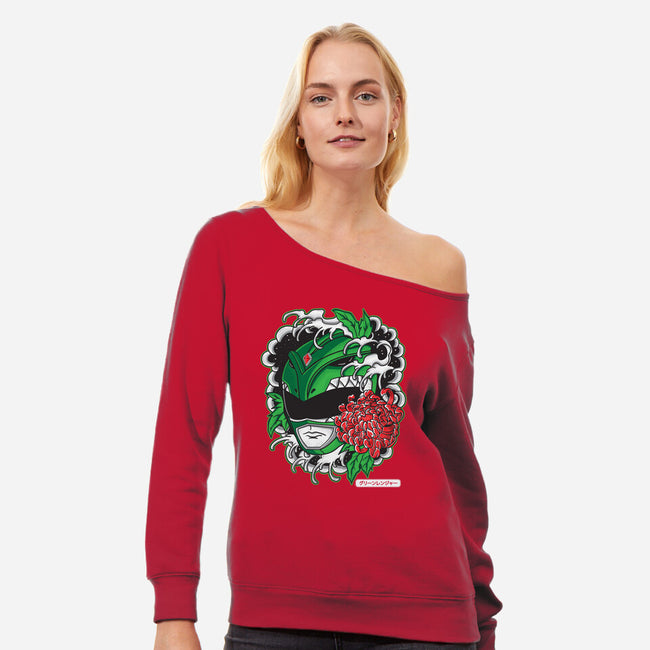 Green Powerhouse-womens off shoulder sweatshirt-turborat14