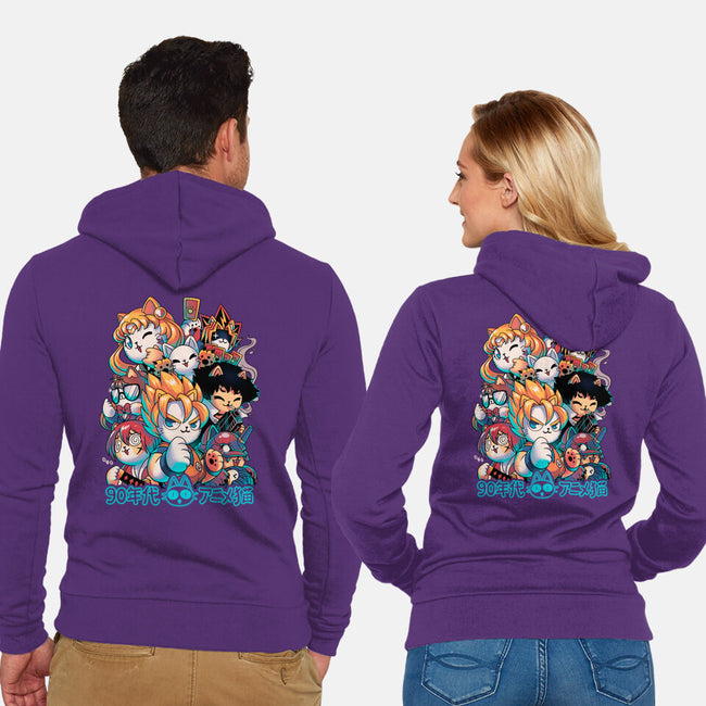 90's Anime Neko-unisex zip-up sweatshirt-Corgibutt