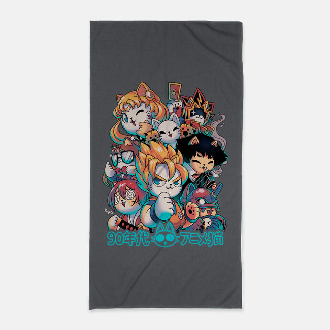 90's Anime Neko-none beach towel-Corgibutt
