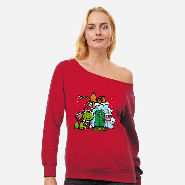 Grinch Nuts-womens off shoulder sweatshirt-Boggs Nicolas
