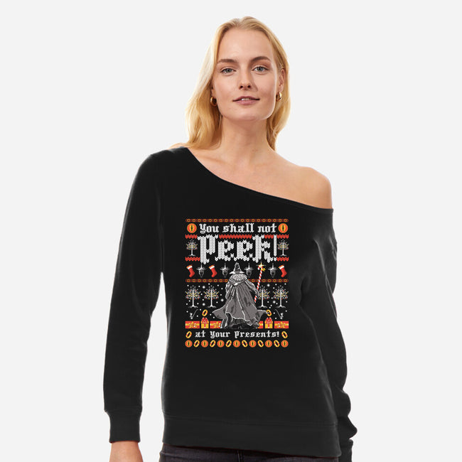 You Shall Not Peek-womens off shoulder sweatshirt-rocketman_art