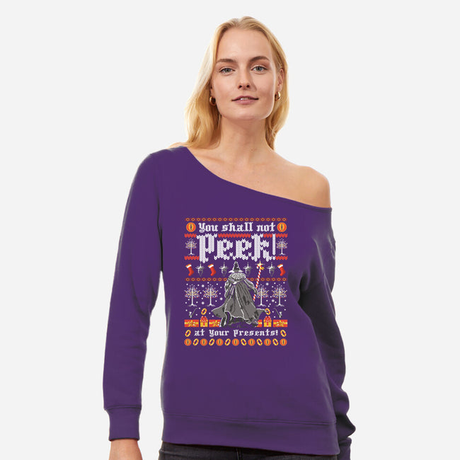 You Shall Not Peek-womens off shoulder sweatshirt-rocketman_art