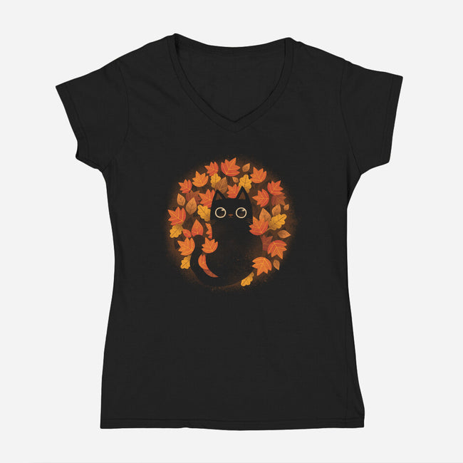 Autumn Cat-womens v-neck tee-ricolaa