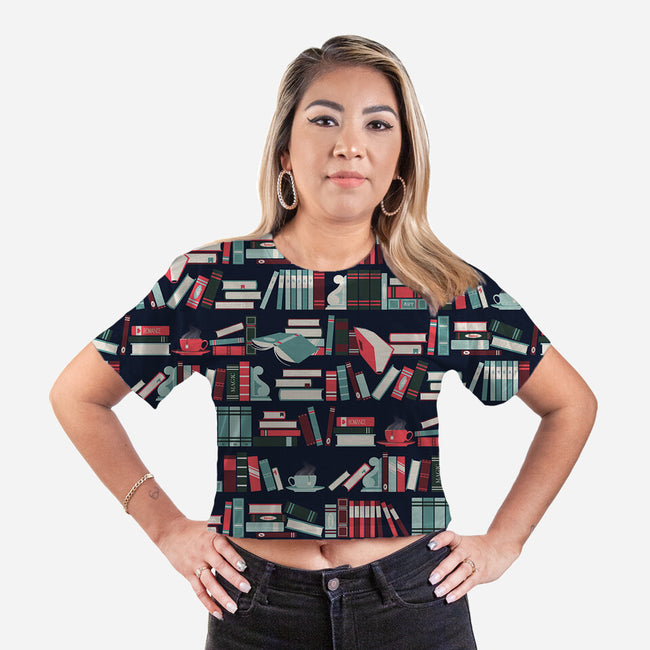 Book Nook-womens all over print cropped tee-Kat_Haynes