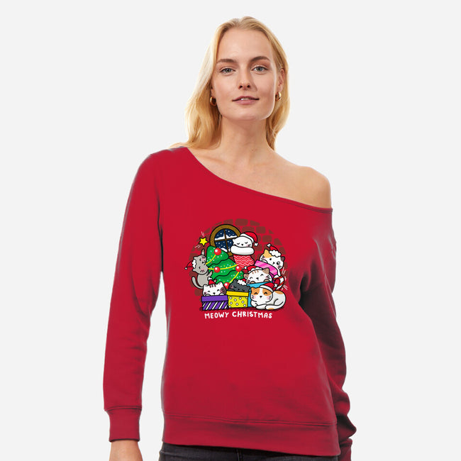 Merry Catmas-womens off shoulder sweatshirt-krisren28