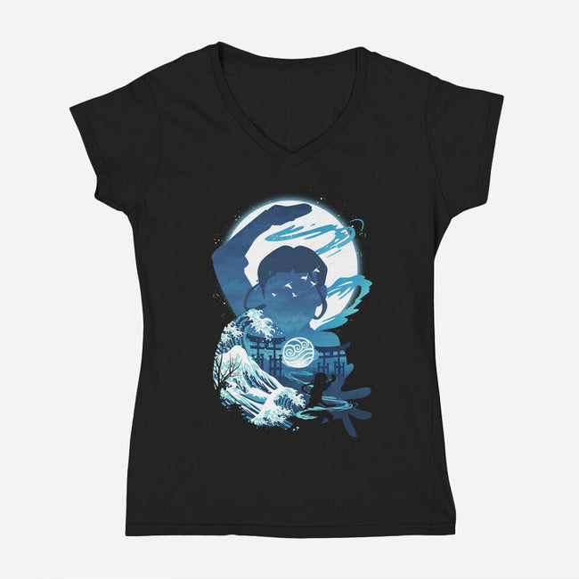 Waterbender Landscape-womens v-neck tee-dandingeroz