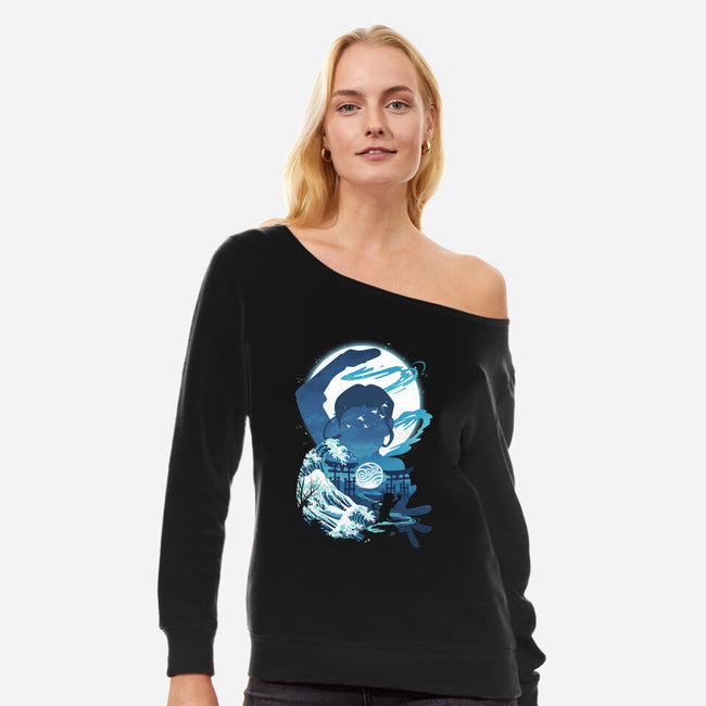 Waterbender Landscape-womens off shoulder sweatshirt-dandingeroz