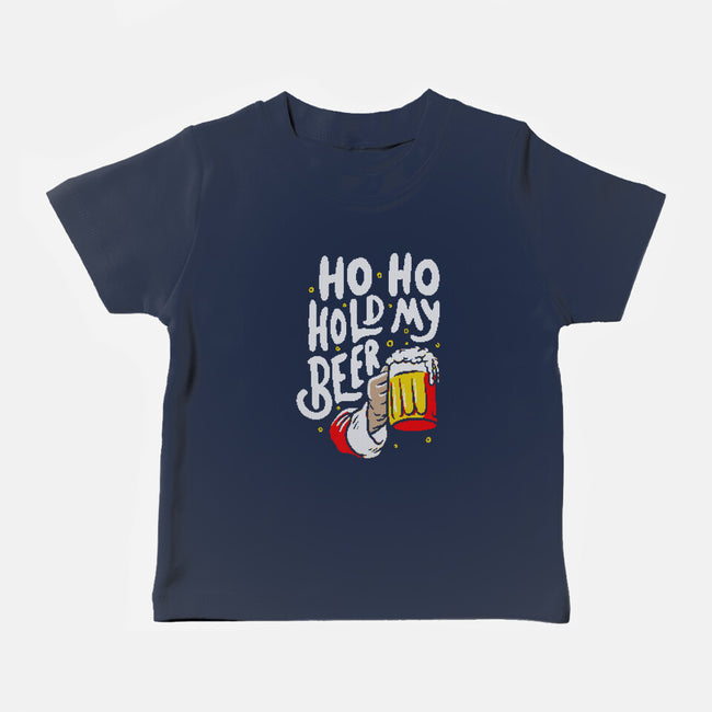 Ho Ho Hold My Beer-baby basic tee-eduely