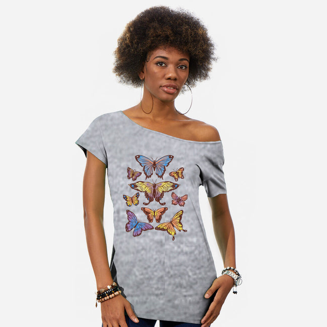 Butterflies-womens off shoulder tee-eduely