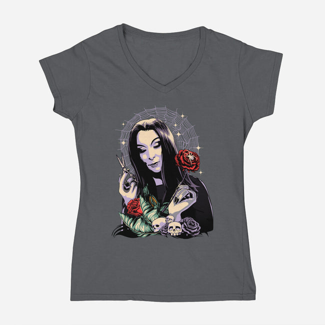 Sweet Morticia-womens v-neck tee-heydale