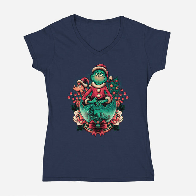 Too Grumpy For Christmas-womens v-neck tee-glitchygorilla