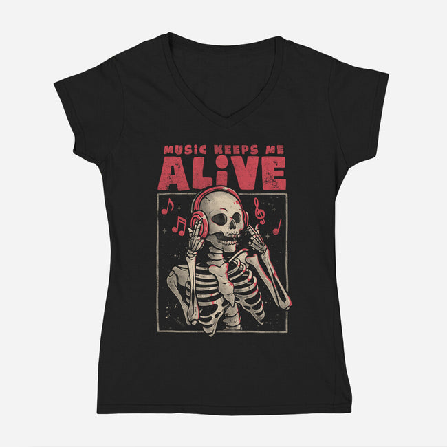 Music Keeps Me Alive-womens v-neck tee-eduely