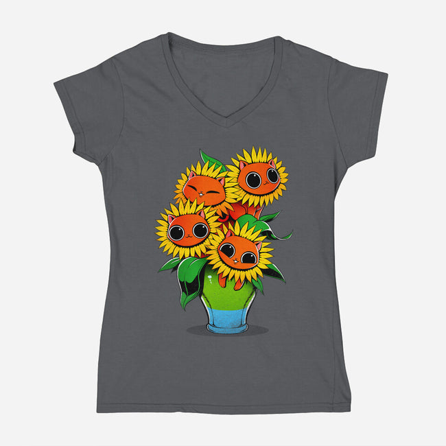 Sunflower Cat-womens v-neck tee-tobefonseca